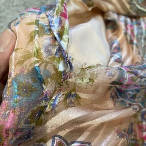 The Silk Farm Icinoo Vintage 100% Silk Dress Womens 10 Purple Paisley Sheer 70s - Picture 6 of 16